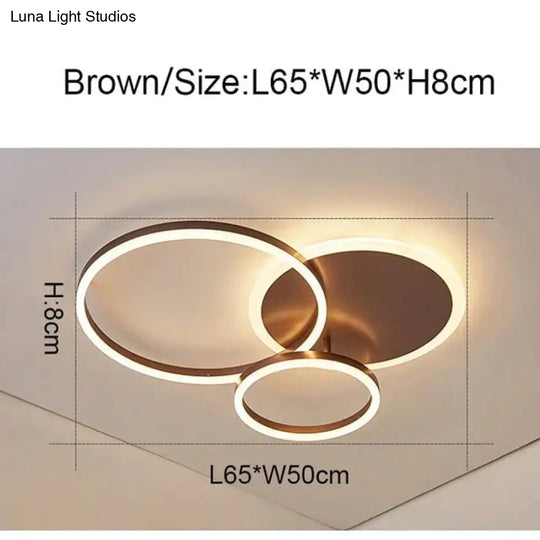 2/3/5/6 Circle Rings Modern Led Ceiling Lights For Living Room Bedroom Study White/Brown Color Lamp