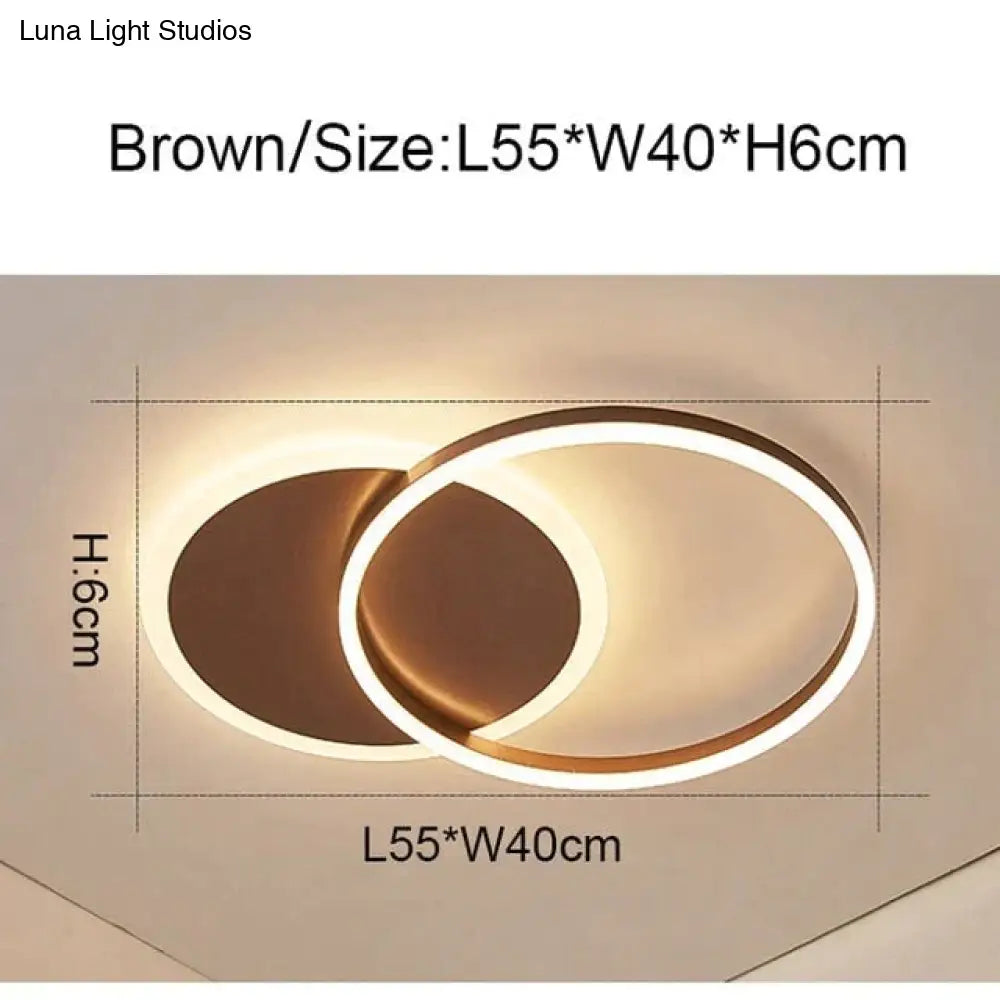 2/3/5/6 Circle Rings Modern Led Ceiling Lights For Living Room Bedroom Study White/Brown Color Lamp