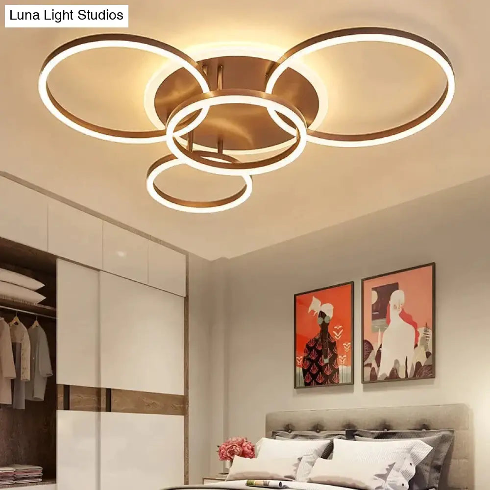 2/3/5/6 Circle Rings Modern Led Ceiling Lights For Living Room Bedroom Study White/Brown Color Lamp