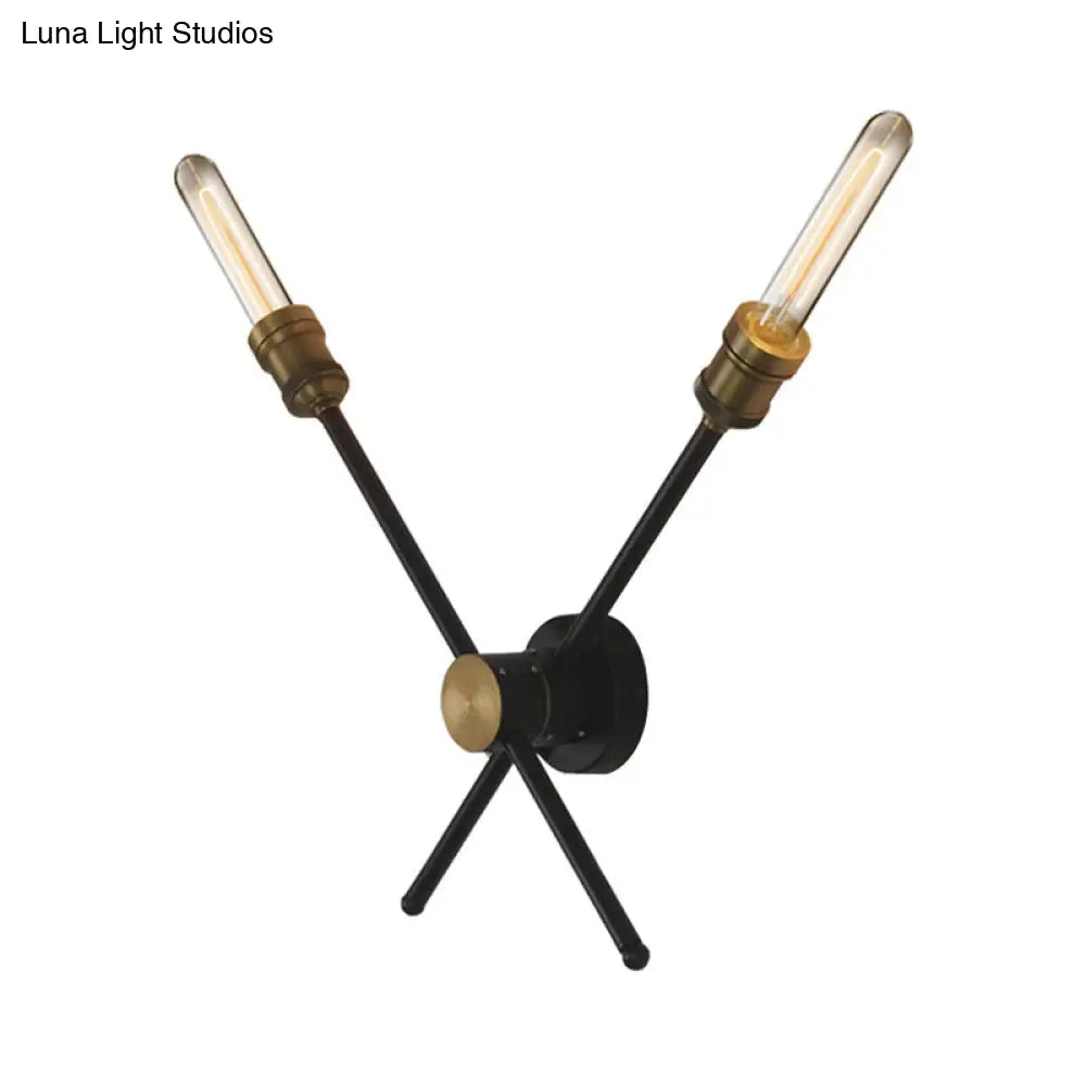 2/3 Head Metal Wall Sconce In Colonial Black & Gold Elegant Living Room Mount Light Fixture