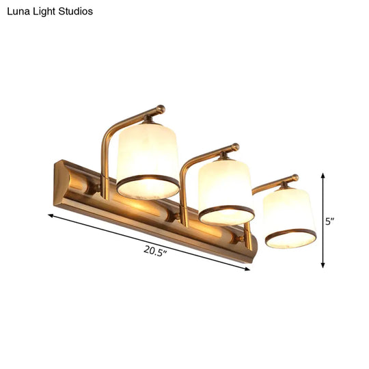 2/3 Lights Vanity Wall Sconce In Colonial Gold With Frosted White Glass Perfect For Bathroom