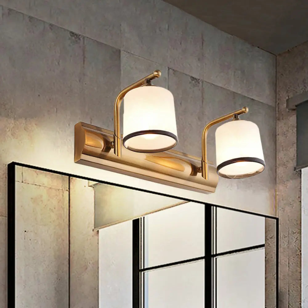 2/3 Lights Vanity Wall Sconce In Colonial Gold With Frosted White Glass Perfect For Bathroom