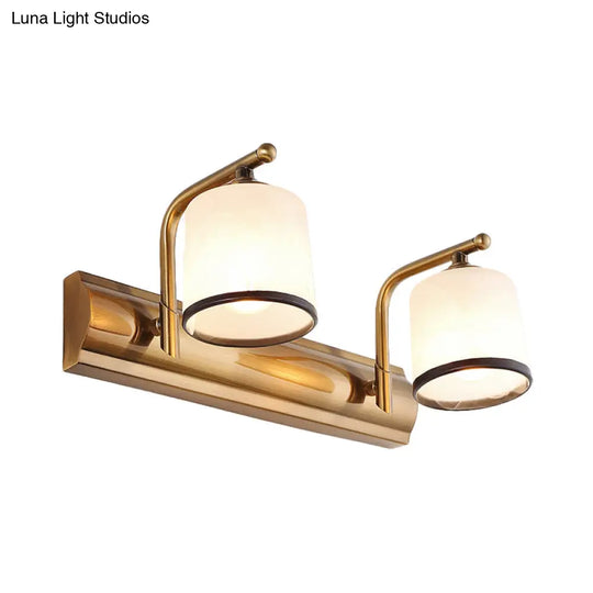 2/3 Lights Vanity Wall Sconce In Colonial Gold With Frosted White Glass Perfect For Bathroom