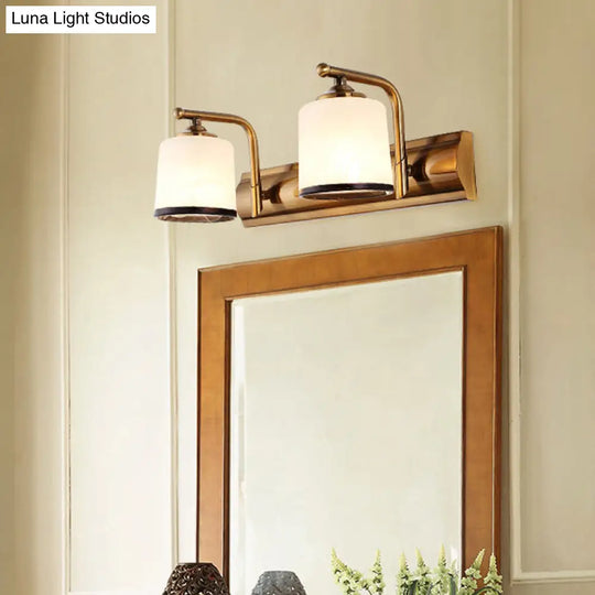 2/3 Lights Vanity Wall Sconce In Colonial Gold With Frosted White Glass Perfect For Bathroom