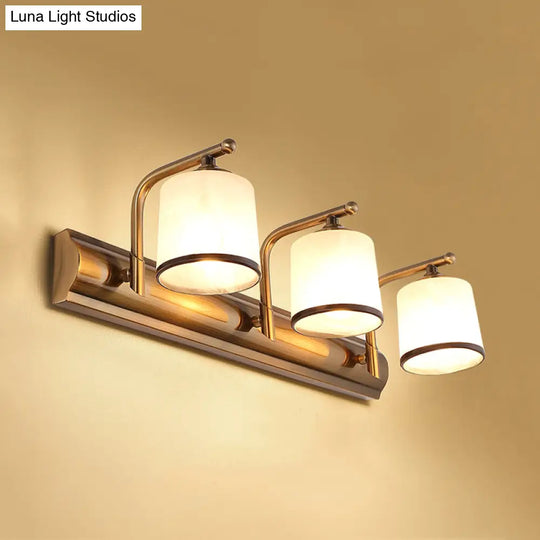 2/3 Lights Vanity Wall Sconce In Colonial Gold With Frosted White Glass Perfect For Bathroom