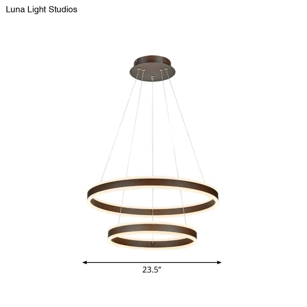 2/3 Tiered Led Chandelier: Acrylic Circle Ceiling Lamp - Coffee