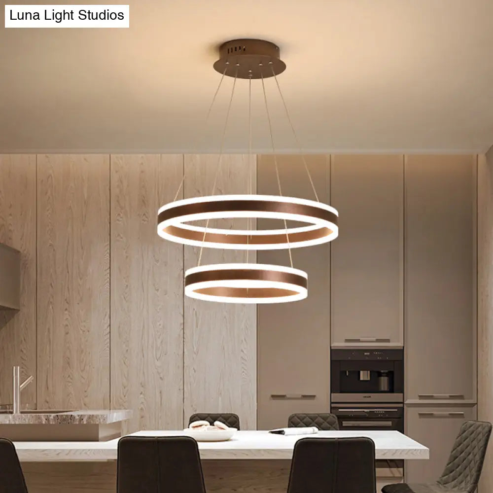 2/3 Tiered Led Chandelier: Acrylic Circle Ceiling Lamp - Coffee