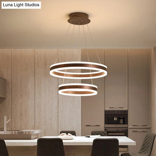 2/3 Tiered Led Chandelier: Acrylic Circle Ceiling Lamp - Coffee