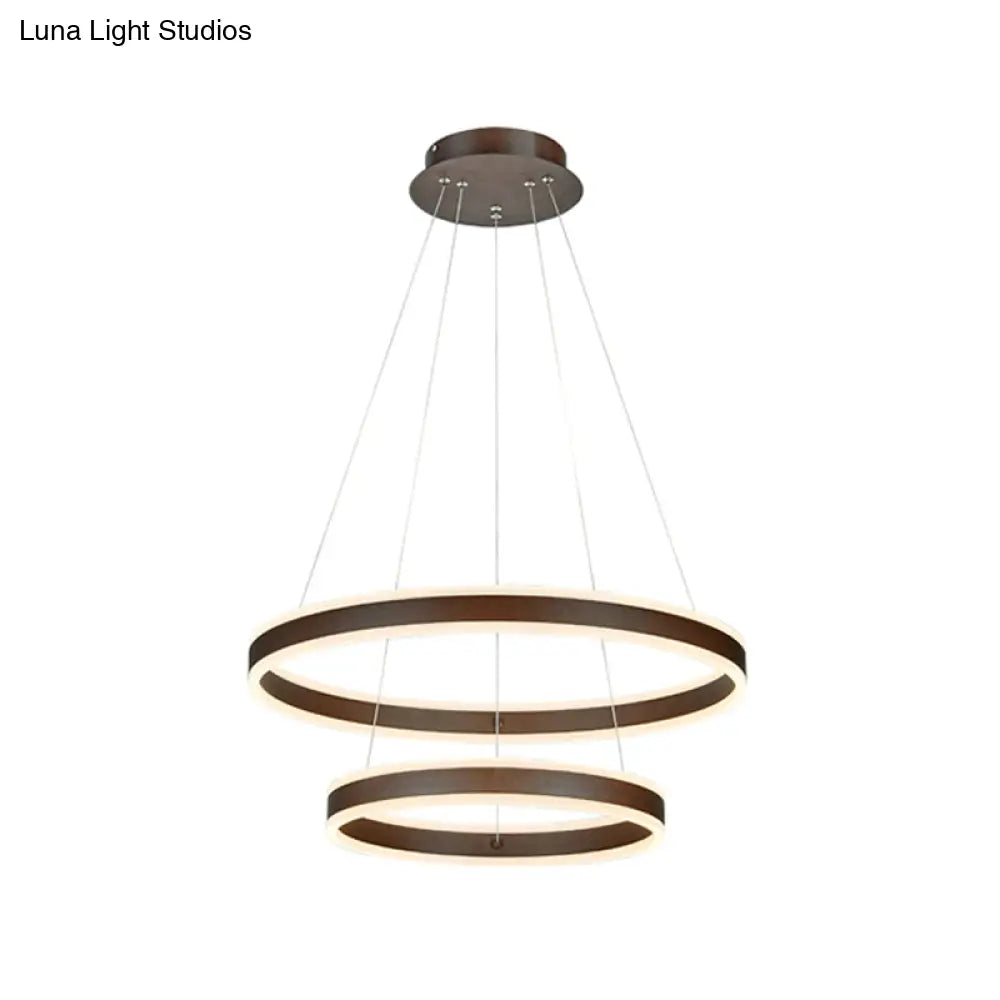 2/3 Tiered Led Chandelier: Acrylic Circle Ceiling Lamp - Coffee