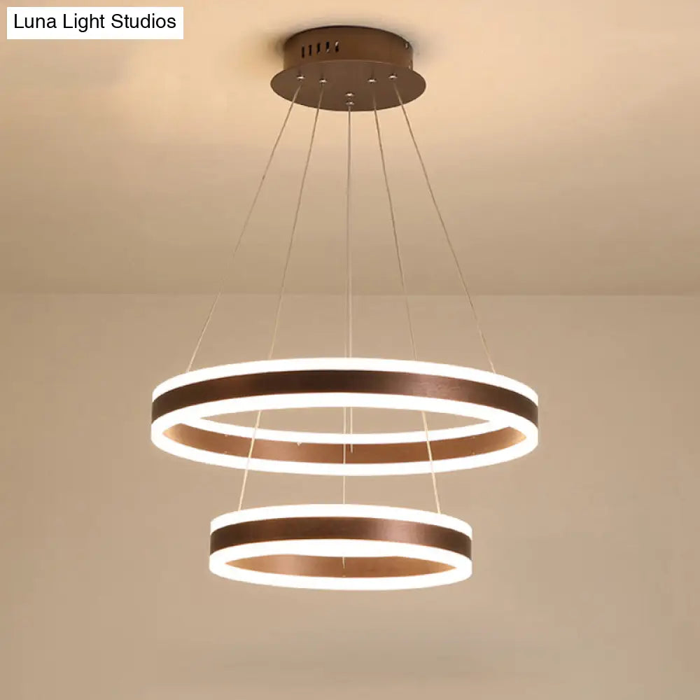 2/3 Tiered Led Chandelier: Acrylic Circle Ceiling Lamp - Coffee