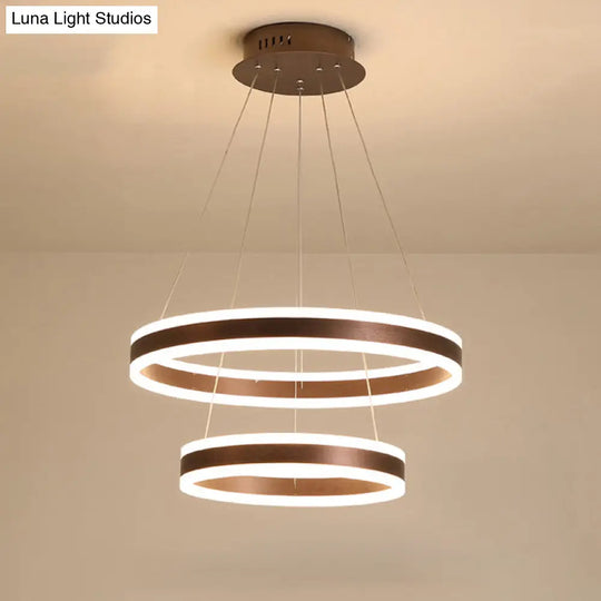 2/3 Tiered Led Chandelier: Acrylic Circle Ceiling Lamp - Coffee