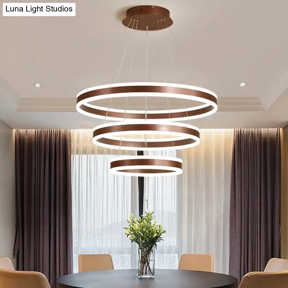 2/3 Tiered Led Chandelier: Acrylic Circle Ceiling Lamp - Coffee