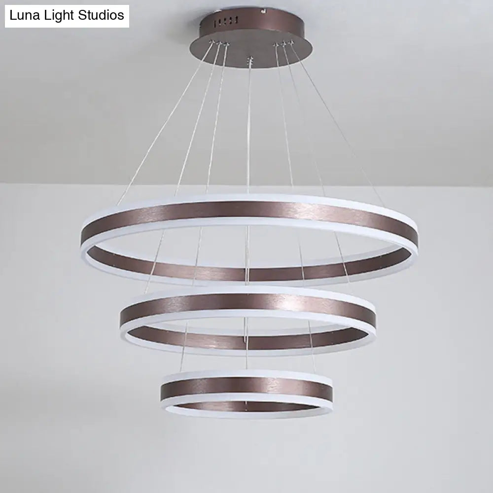 2/3 Tiered Led Chandelier: Acrylic Circle Ceiling Lamp - Coffee