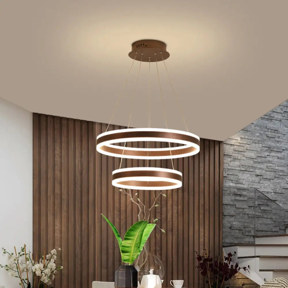 2/3 Tiered Led Chandelier: Acrylic Circle Ceiling Lamp - Coffee / 2 Tiers