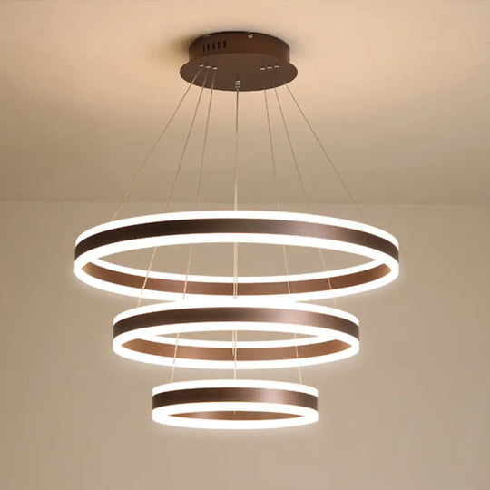 2/3 Tiered Led Chandelier: Acrylic Circle Ceiling Lamp - Coffee / 3 Tiers