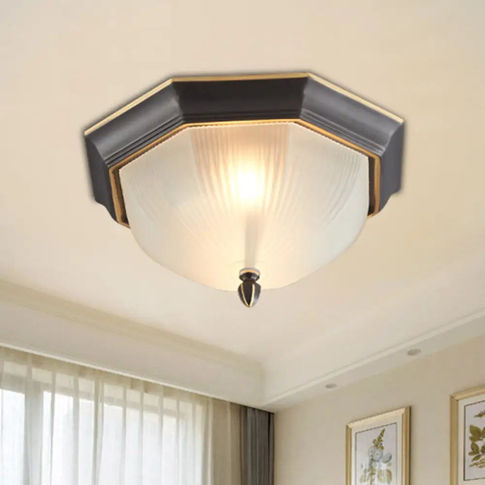 2 - Bulb Domed Ceiling Light With Fluted Glass And Classic Black & Gold/Brass Design Black - Gold