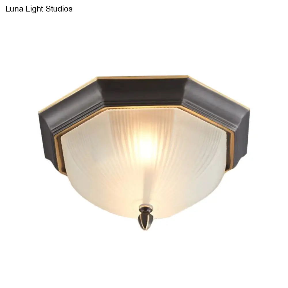 2 - Bulb Domed Ceiling Light With Fluted Glass And Classic Black & Gold/Brass Design