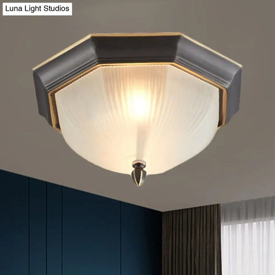 2-Bulb Domed Ceiling Light With Fluted Glass And Classic Black & Gold/Brass Design