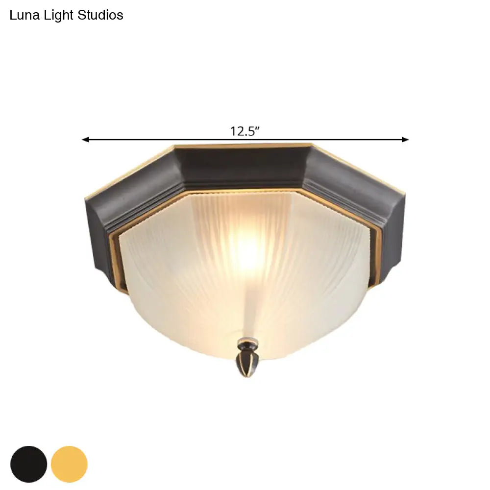 2-Bulb Domed Ceiling Light With Fluted Glass And Classic Black & Gold/Brass Design