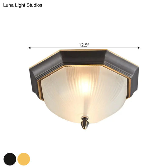 2-Bulb Domed Ceiling Light With Fluted Glass And Classic Black & Gold/Brass Design