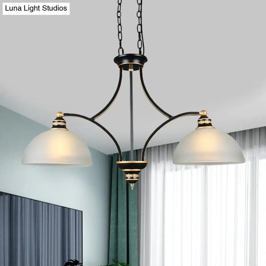 2-Bulb Traditional Black Dome Dining Room Hanging Light With White Glass For Kitchen Island