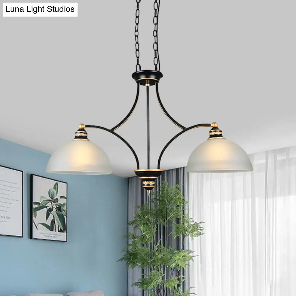 2-Bulb Traditional Black Dome Dining Room Hanging Light With White Glass For Kitchen Island