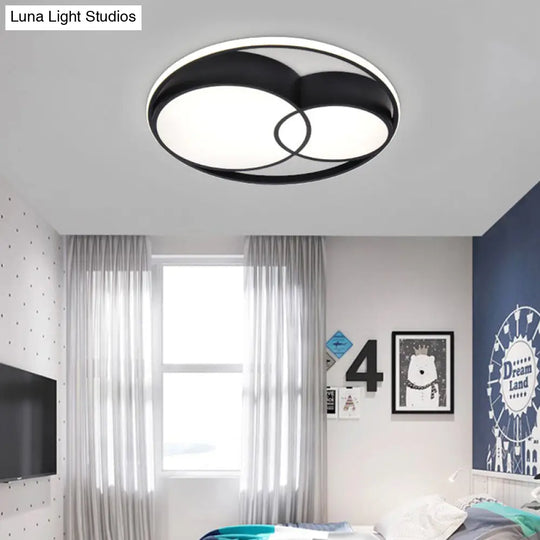 2-Drum Nordic Style Black Led Flush Mount Ceiling Light Fixture With Acrylic Panels In Warm/White/3
