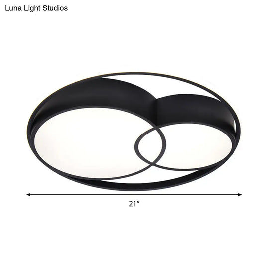 2-Drum Nordic Style Black Led Flush Mount Ceiling Light Fixture With Acrylic Panels In Warm/White/3