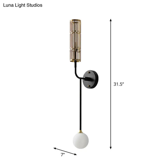 2-Head Frosted Glass Black Sconce Lamp - Traditional Wall Lighting With Tube Frame Design