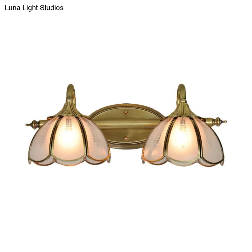 2-Head Gold Vanity Wall Sconce Light With Frosted Glass For Bathroom