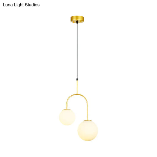 2-Head Modern White Glass Pendant Light With Black/Gold Suspension And Arc Arm