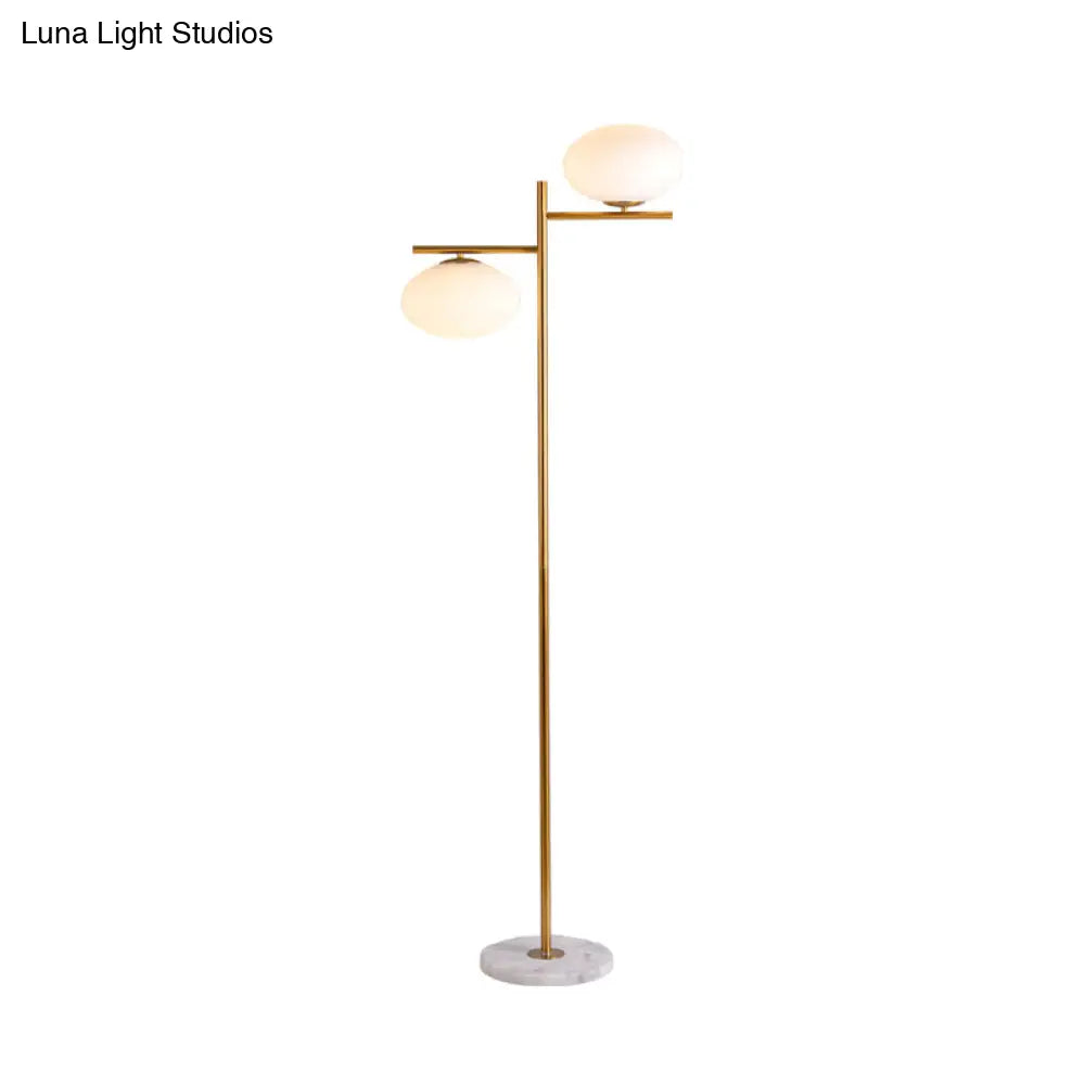 2-Head Nordic Glass Floor Lamp With Gold Globe For Bedroom Reading