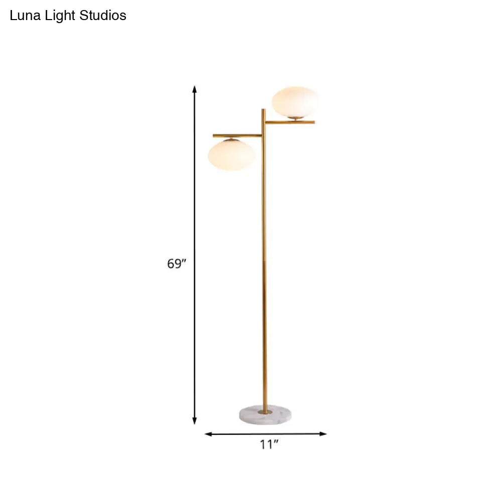 2-Head Nordic Glass Floor Lamp With Gold Globe For Bedroom Reading