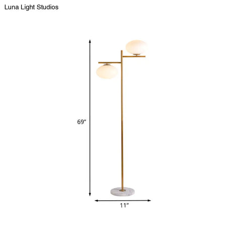 2-Head Nordic Glass Floor Lamp With Gold Globe For Bedroom Reading