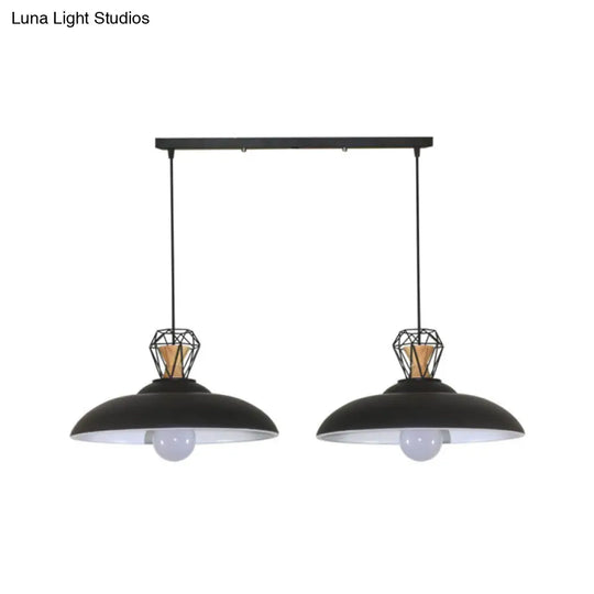 2-Headed Industrial Pendant Lamp With Barn Metal Shade For Restaurants - Black