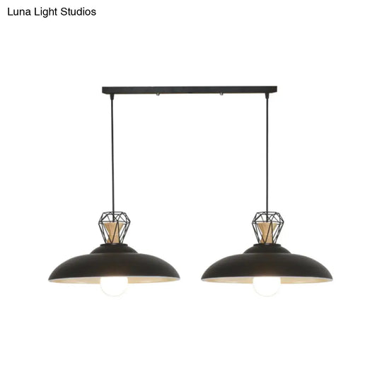 2-Headed Industrial Pendant Lamp With Barn Metal Shade For Restaurants - Black