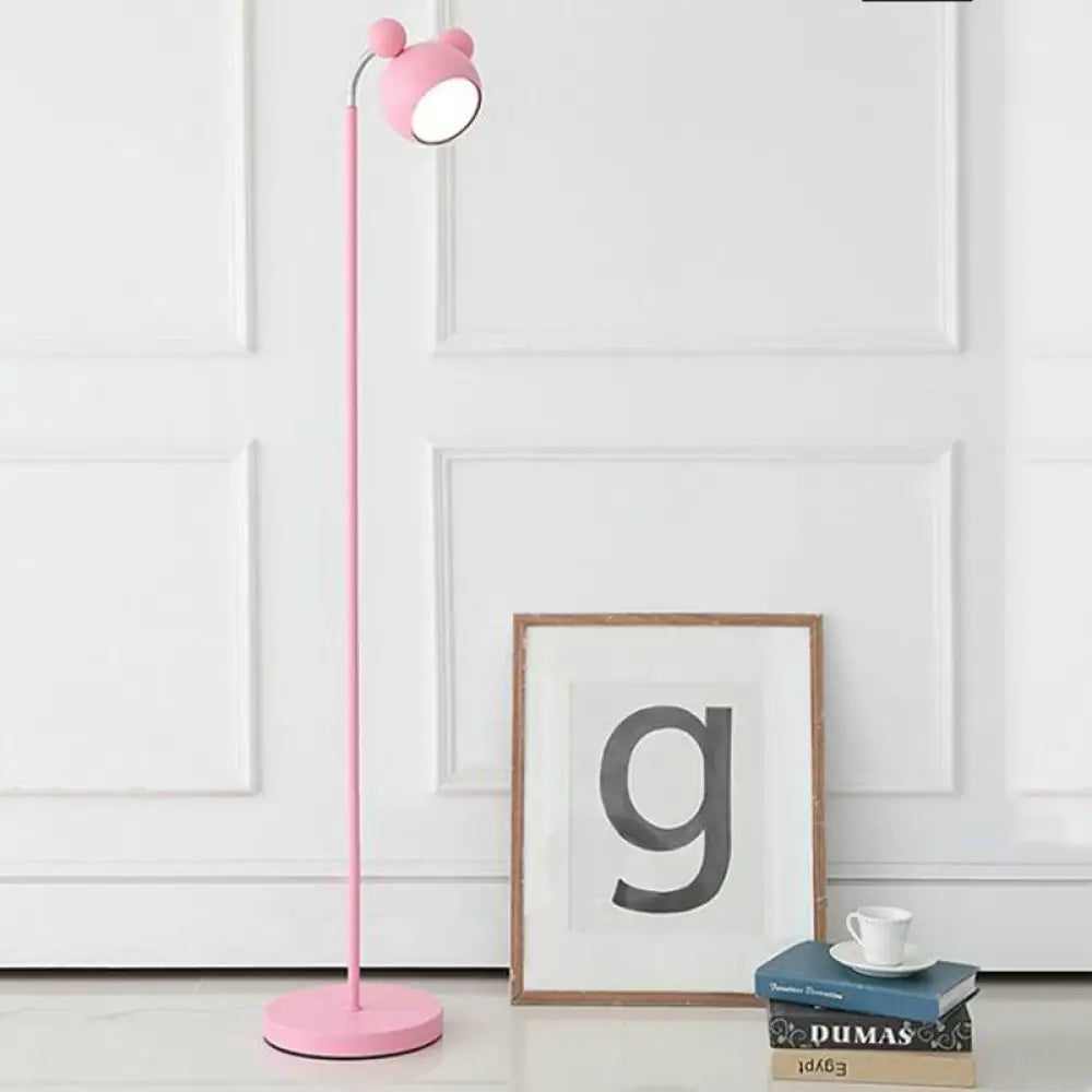 2-In-1 Macaron Loft Metal Floor Light For Living Room And Study Modern Head Mouse Design Pink