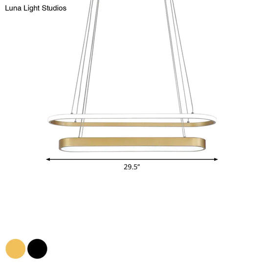 2-Layer Oval Chandelier Lamp: Nordic Metal Led Pendant Kit In Black/Gold With Warm/White Light -