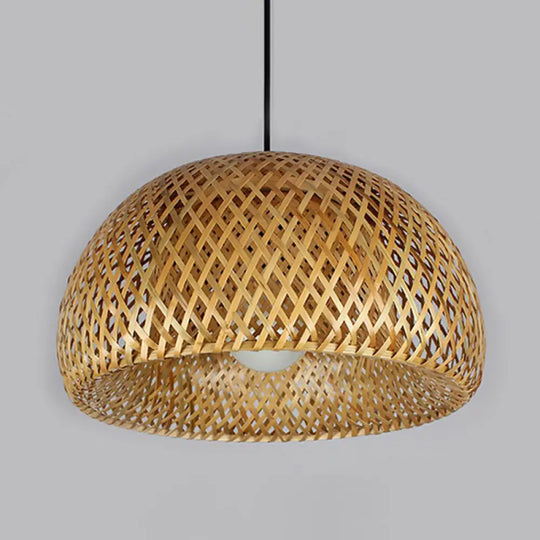 2-Layered Bamboo Dome Ceiling Pendant Light - Single-Bulb Tea Room Hang Lamp In Wood / 18’