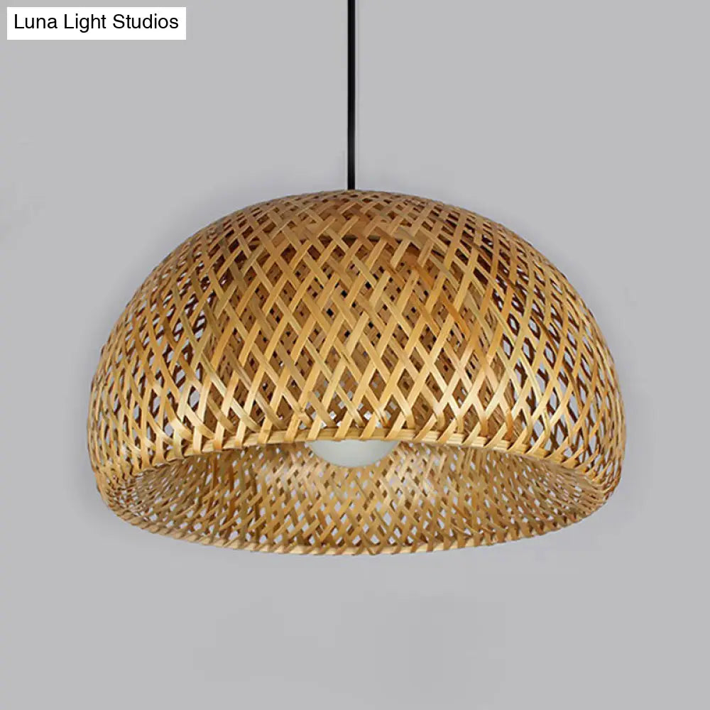 Simplicity Bamboo Dome Ceiling Pendant Light - 2-Layered Single-Bulb Tea Room Lamp In Wood / 15