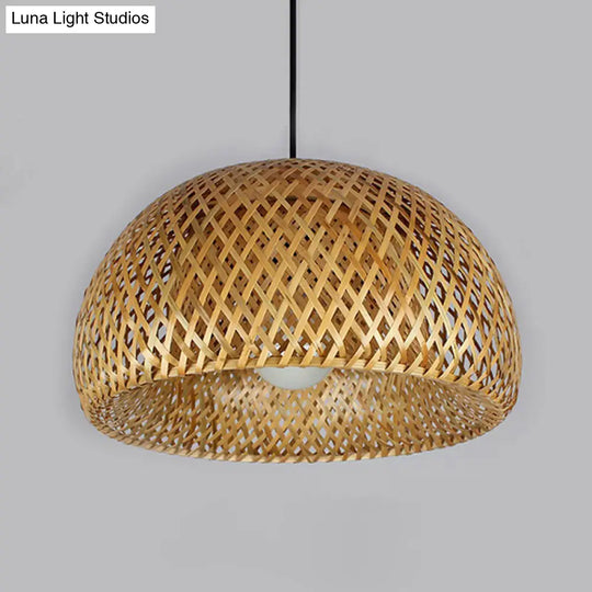 Simplicity Bamboo Dome Ceiling Pendant Light - 2-Layered Single-Bulb Tea Room Lamp In Wood / 15