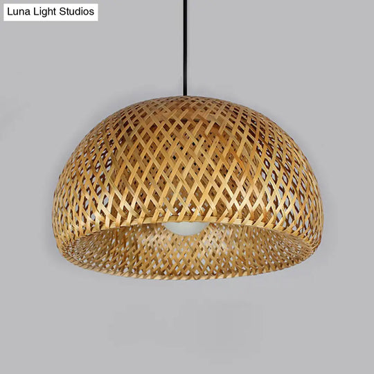 Simplicity Bamboo Dome Ceiling Pendant Light - 2-Layered Single-Bulb Tea Room Lamp In Wood / 12