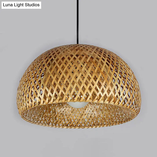 Simplicity Bamboo Dome Ceiling Pendant Light - 2-Layered Single-Bulb Tea Room Lamp In Wood / 18