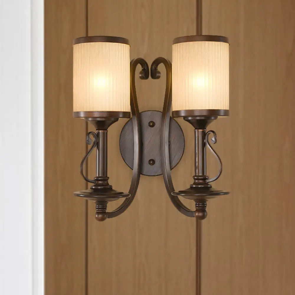 2-Light Brown Wall Sconce With Frosted Prismatic Glass