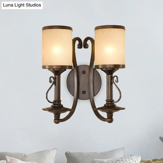 2-Light Brown Wall Sconce With Frosted Prismatic Glass