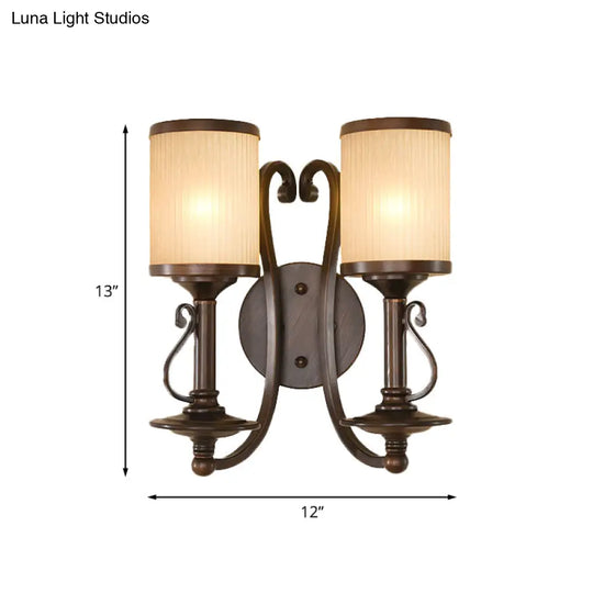 2-Light Brown Wall Sconce With Frosted Prismatic Glass