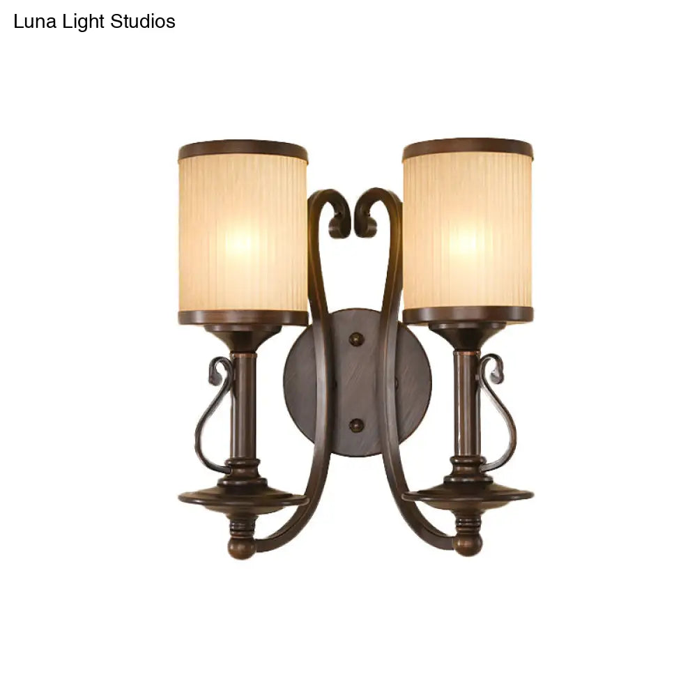 2-Light Brown Wall Sconce With Frosted Prismatic Glass