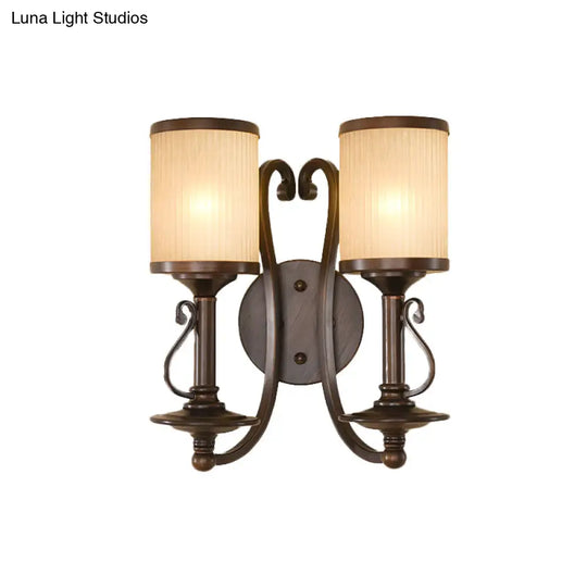 2-Light Brown Wall Sconce With Frosted Prismatic Glass