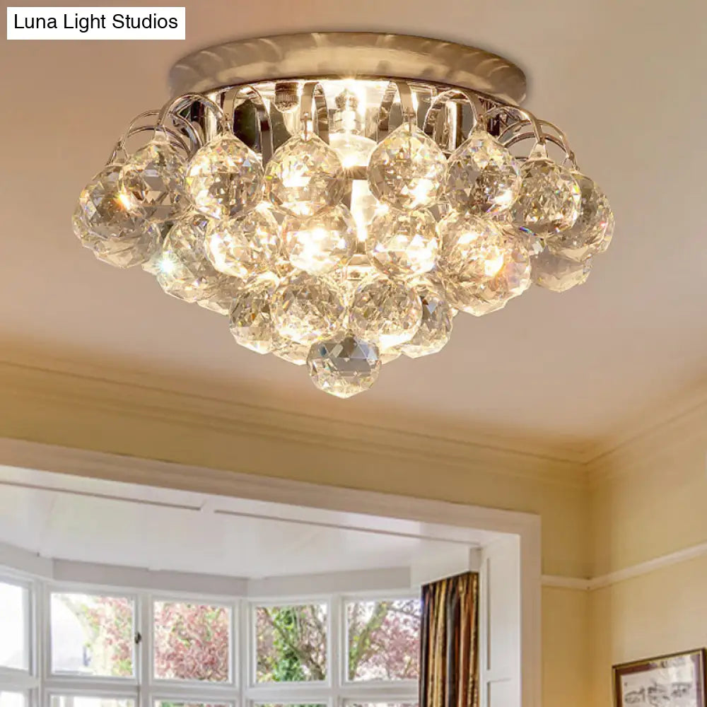 2 - Light Flush Mount Chrome Crystal Raindrop Ceiling Light For Corridor