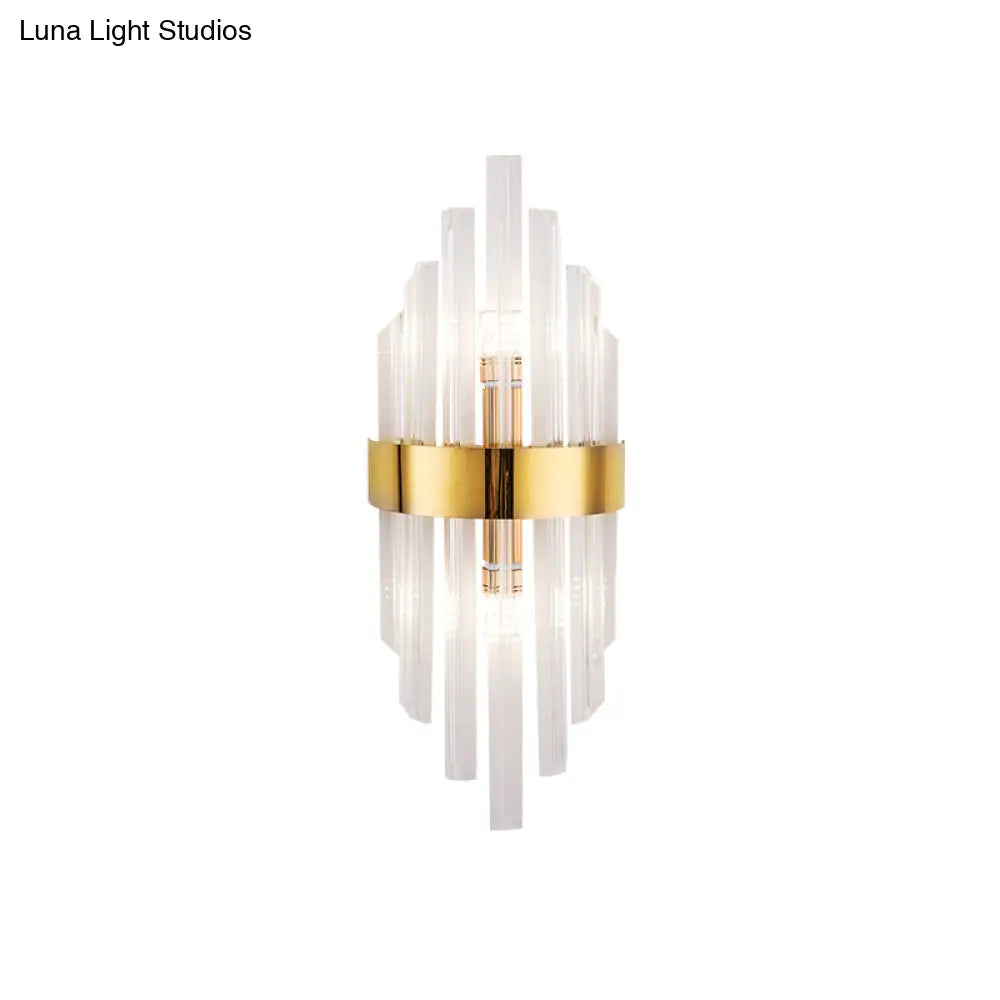 2-Light Living Room Wall Sconce: Simplicity Brass Mount With Crystal Shade